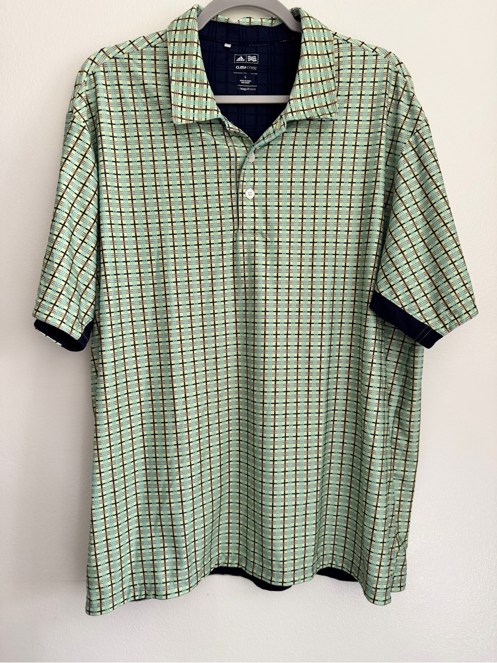 Vintage 2009 ADIDAS Clima Cool Polo Golf Shirt Men's Size Large -Green Plaid